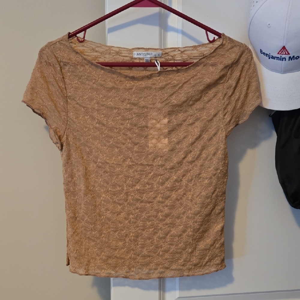 Vintage Looking Lacelike Tan Top